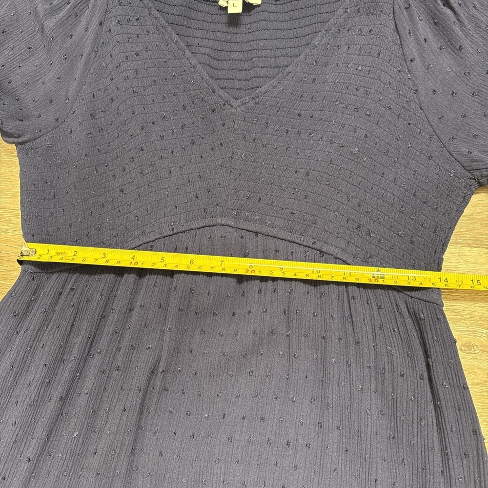 Baltic Born Lainey Smocked Bodice Swiss Dot Midi Dress Midnight Blue Size L - Picture 7 of 9